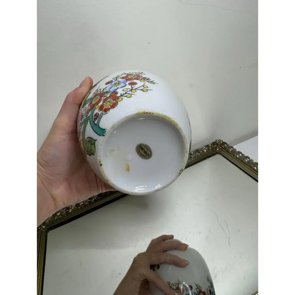 Hand Crafted Japenese Lidded Ginger Jar Bird Floral Motiff